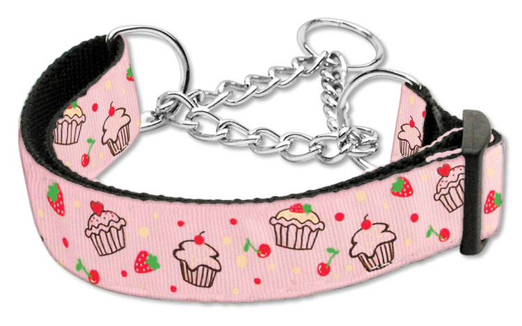 Cupcakes Nylon Ribbon Collar Martingale Medium Light Pink